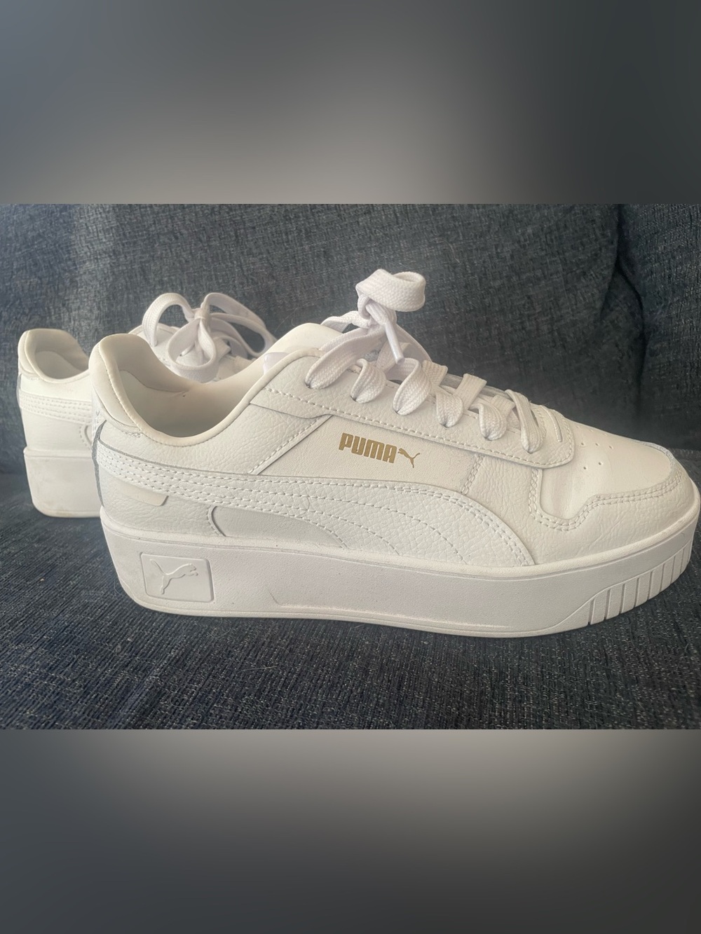 Puma White Platform Sneakers with Gold Logo